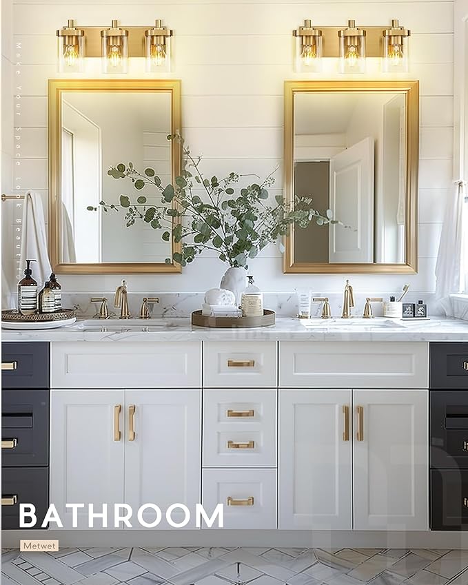 METWET Bathroom Light Fixtures Over Mirror, 3-Light Brushed Gold Vanity Light - Image 4