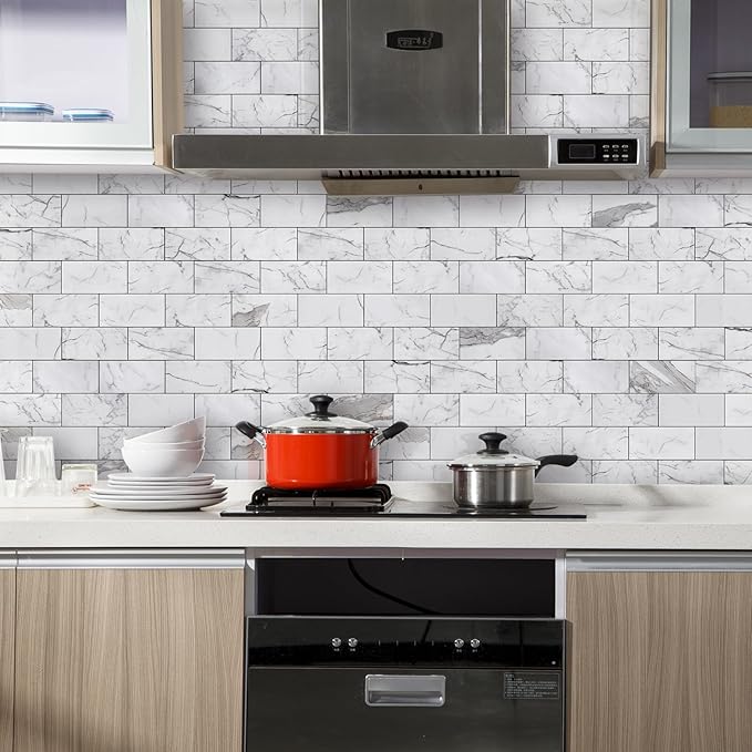 Vamos Tile 100-Piece Glossy Statury White Peel and Stick Backsplash Tile - Image 4