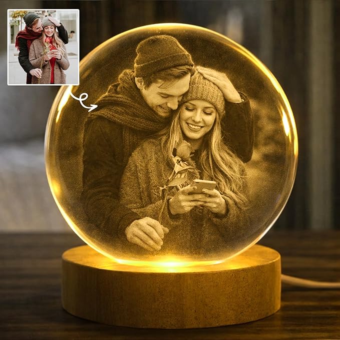 Herihues Personalized 3D Photo Crystal Ball, Custom Engraved Picture Lamp - Image 3
