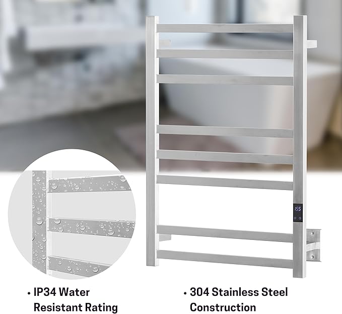 8-Bar Heated Towel Rack – Quick Heating Electric Towel Warmer - Image 4