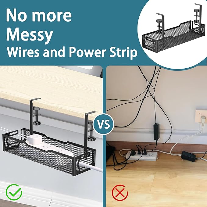 2Pack Under Desk Cable Management Tray, No Drill Mesh Desk Cable Tray, Wire - Image 5