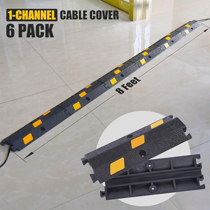 OranLite 6 Pack 1-Channel Rubber Cable Protector Ramp, Visible at Night - Image 3