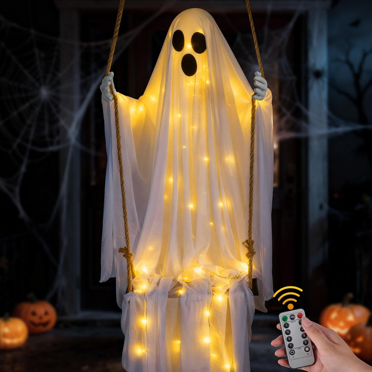 Halloween Decorations Outdoor,4.8FT Hanging Swing Ghost for Yard and Porch