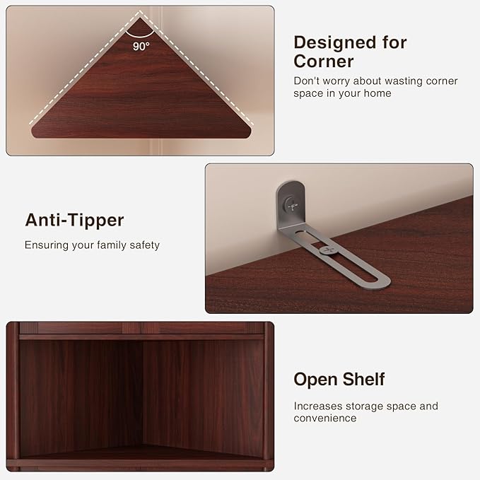 67''H Dark Brown Tall Corner Storage Cabinet - Image 7
