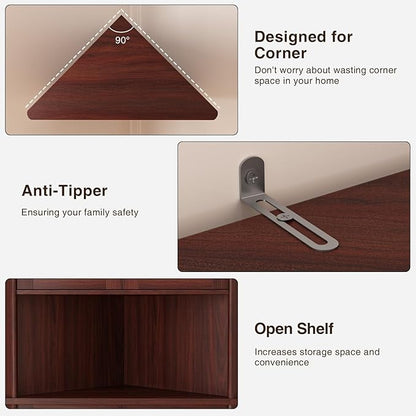 67''H Dark Brown Tall Corner Storage Cabinet - Image 7