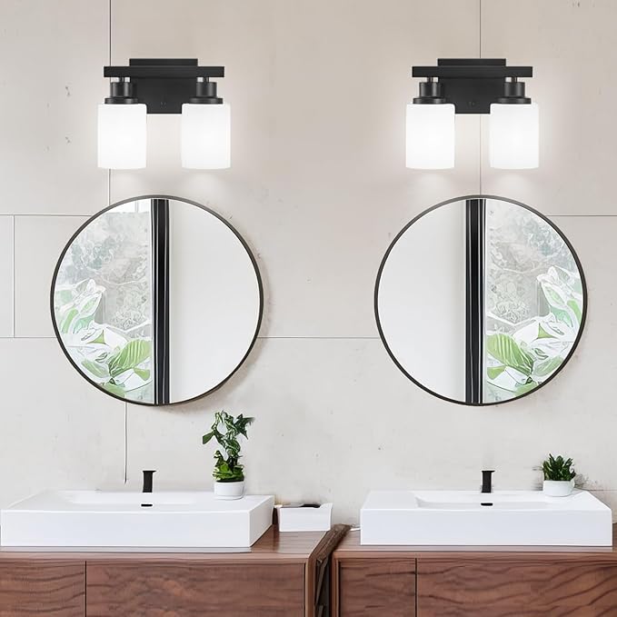 DIKAIDA Bathroom Light Fixtures Over Mirror, 2-Light Modern Matte Black Vanity - Image 6