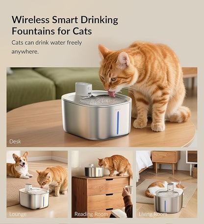 Wireless Cat Water Fountain Stainless Steel, 135floz/4L Battery Operated - Image 2