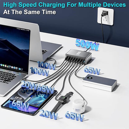 500W USB C Charger Block, 8-Port Fast USB Charging Station Dual PD 100W GaN Ⅲ - Image 2