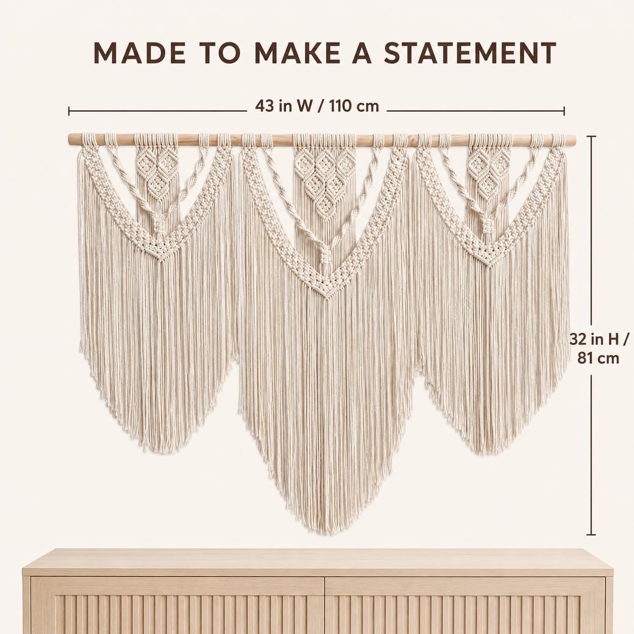 oiikain Large Macrame Wall Hanging Tapestry Boho Woven Wall Decor, rhombus | Handmade Natural Rope Woven Design 43"x32" Large Size For Bedroom Living Room Nursery Wedding And Bohemian Home Decor