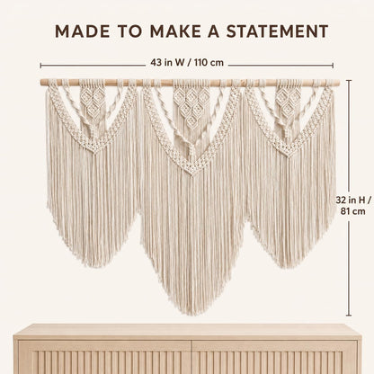 oiikain Large Macrame Wall Hanging Tapestry Boho Woven Wall Decor, rhombus | Handmade Natural Rope Woven Design 43"x32" Large Size For Bedroom Living Room Nursery Wedding And Bohemian Home Decor