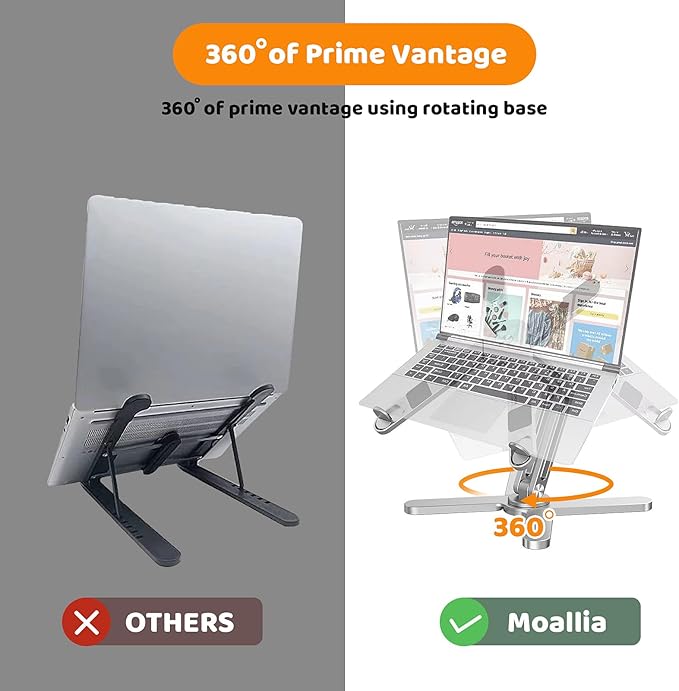 Laptop Stand with 360 Rotating Base, Computer Notebook Laptop Riser Metal Holder - Image 3