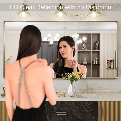 LOAAO 72”X36” Gold Bathroom Mirror, Rounded Rectangle Gold Frame Mirror - Image 2