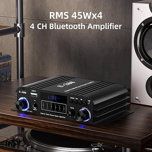 Facmogu S-288 4 CH Bluetooth 5.0 Home Audio Amplifier, RMS 45Wx4, Max 600W HiFi - Image 4