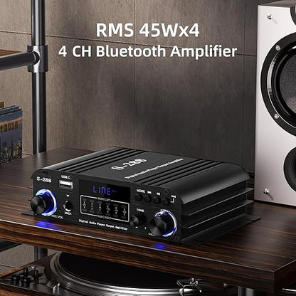 Facmogu S-288 4 CH Bluetooth 5.0 Home Audio Amplifier, RMS 45Wx4, Max 600W HiFi - Image 4