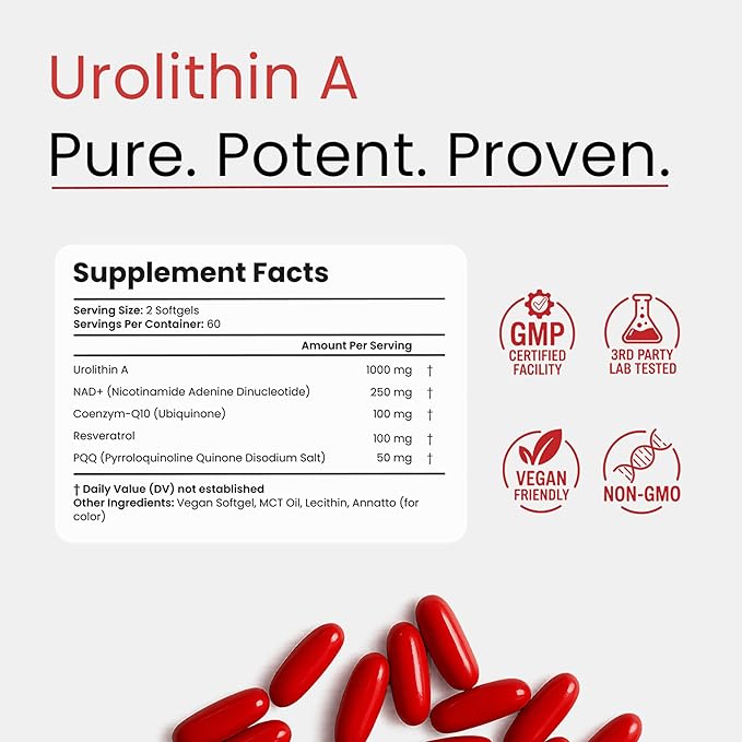 Urolithin A Supplement with NAD, Resveratrol, PQQ – 5-in-1 Longevity Complex to - Image 6