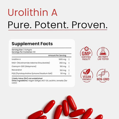 Urolithin A Supplement with NAD, Resveratrol, PQQ – 5-in-1 Longevity Complex to - Image 6