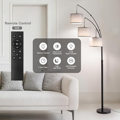 Fansdrick Floor lamp with Remote, 3 Light Arc Floor Lamps - Image 2