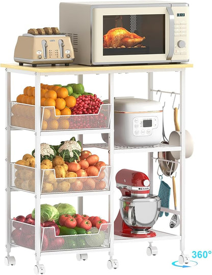 Rolling Kitchen Storage Microwave Cart & Kitchen Island on Wheels, Adjustable - Image 9
