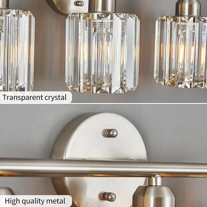 FDPBY Modern 3 Light Crystal Vanity Light, Brushed Nickel Vertical Bathroom - Image 5