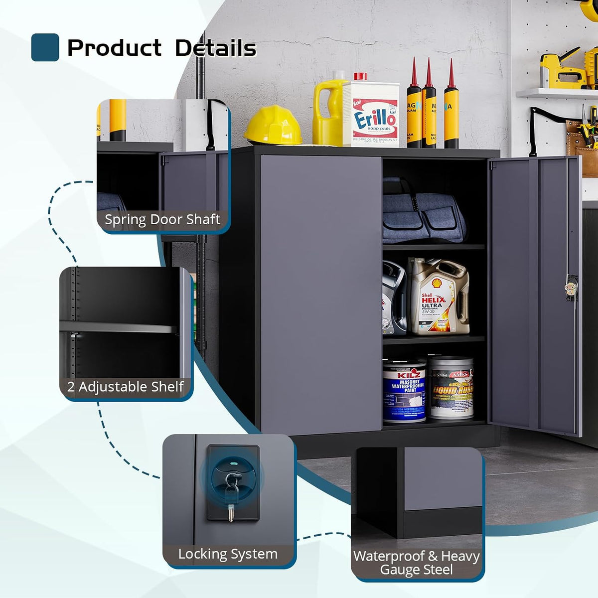 MIIIKO Lockable Storage Cabinet with Lock, Small Metal Garage Storage Cabinet...