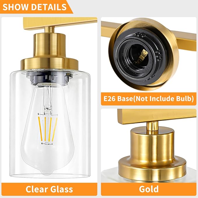 DIKAIDA 3 Light Gold Bathroom Light Fixtures, Bathroom Vanity Light Over Mirror - Image 4