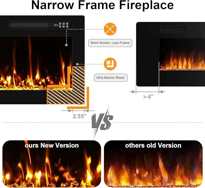 Narrow Bezel Electric Fireplace-72 inch Fireplace Wall Mount/Recessed-Ultra - Image 6