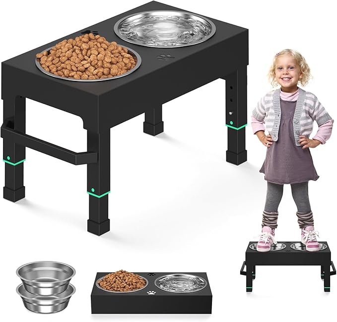 Metal Elevated Dog Bowls Stand Large Breed, Height Adjustable Raised Dog Bowls by Unknown