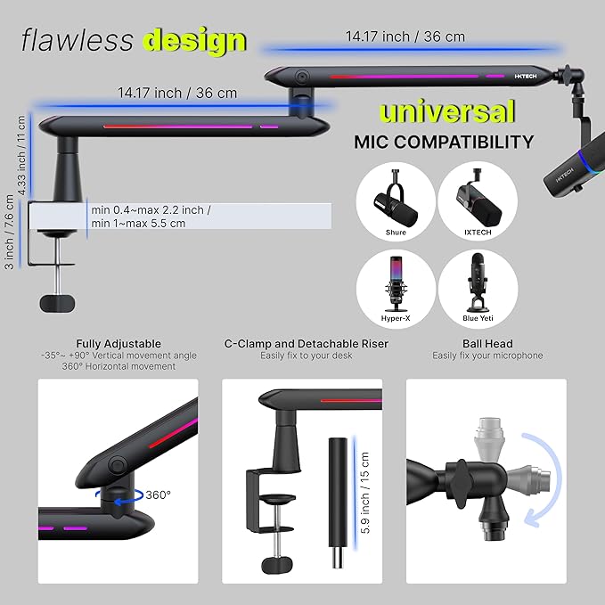 IXTECH RGB Low Profile Boom Arm - Image 8