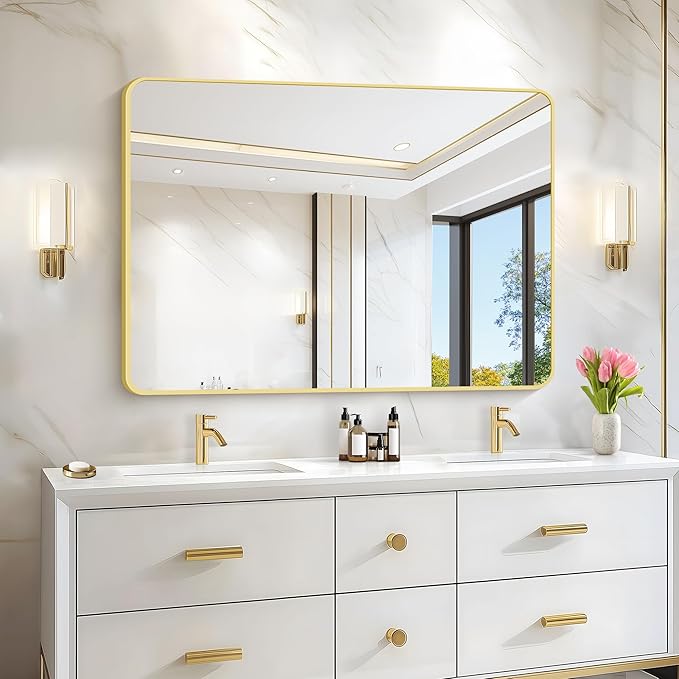 36"x48" Bathroom Mirror, Large Rectangular Wall Mirror, Rounded Corner Vanity - Image 4