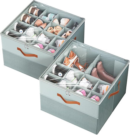 Shoe Organizer for Closet, 2 Pack Foldable Shoe Storage Organizer Box Bin by Unknown
