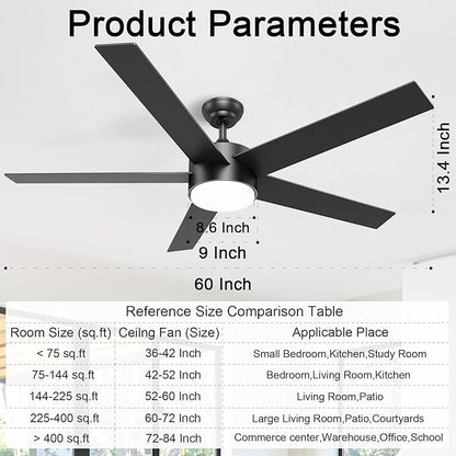 POCHFAN 60 Inch Black Ceiling Fans - Image 4