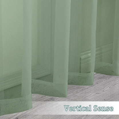 Chyhomenyc Sage Green Sheer Curtains 63 Inch Length 2 Panels, Light Filtering Airy Breathable Rod Pocket Voile Window Drapes for Bedroom Living Room, Each 42x63 Inch，Set of 2