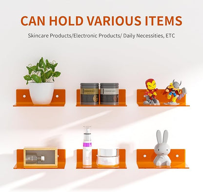 9 Inch Orange Wall Shelves, Acrylic Wall Mounting Ledges Display, Acrylic - Image 4