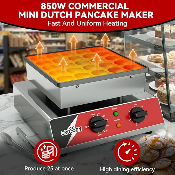 CROSSON Mini Pancake Maker, Non-stick Stainless Steel Poffertjes Grill - Image 2