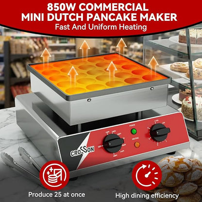 CROSSON Mini Pancake Maker, Non-stick Stainless Steel Poffertjes Grill - Image 2