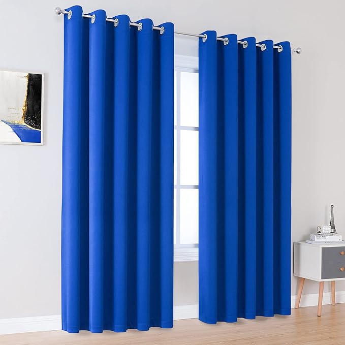 DUALIFE Royal Blue Grommet Room Darkening Curtains 60 x 84 Inches, 2 Panels - Image 2