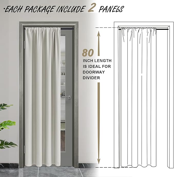 JIUZHEN Blackout Doorway Curtains 80 inch Length - Image 2