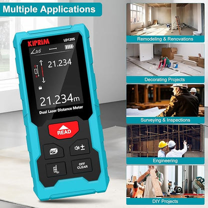 Kiprim 393ft Dual Laser Distance Measuring Tool LD120S, 120m Total Range - Image 8