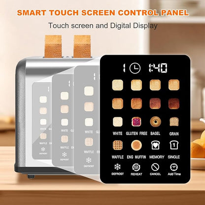 2 Slice Toaster Touch Screen, Stainless Steel Toasters Digital Timer 2 Slot - Image 5