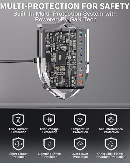 500W USB C Charger Block, GaN3 Charging Station 8-Port Fast USB Charger Block - Image 5