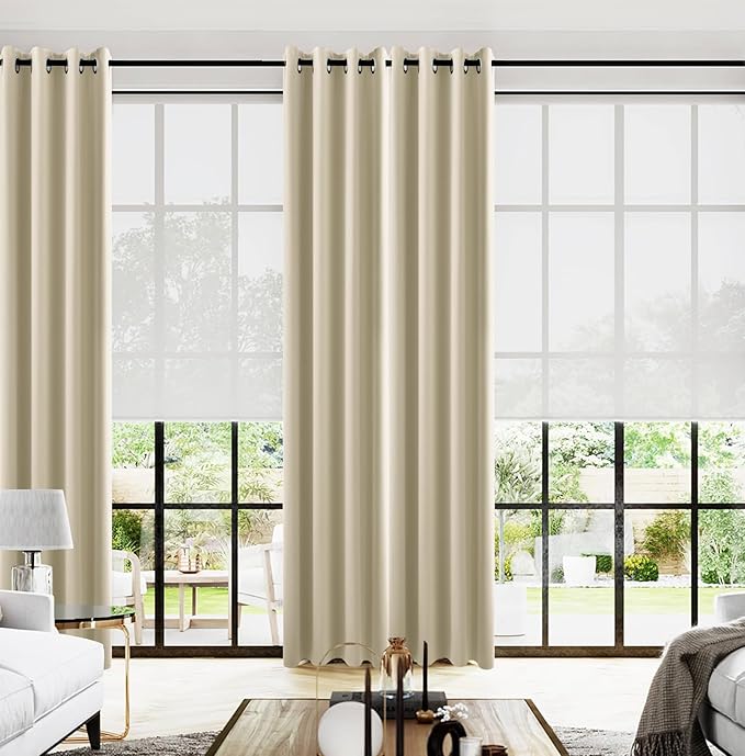 KOUFALL Beige Living Room Curtains 96 Inches Long by KOUFALL