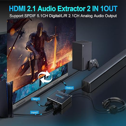 HDMI 2.1 Audio Extractor 4K 120Hz VRR ALLM HDCP2.3 HDR10 ARC Switch 2 in 1 Out - Image 2