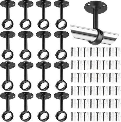 Qunclay 16 Pack 1 Inch Curtain Rod Ceiling Mount Bracket Heavy Duty Flange Closet Rod Holder Wardrobe Pole Holder for Home Kitchen Shelf Wall Window Room with Screws