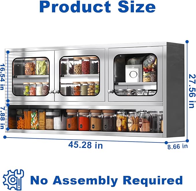 ZZV Kitchen Wall Cabinet, Stainless Steel Wall Mounted Cabinet - Image 3