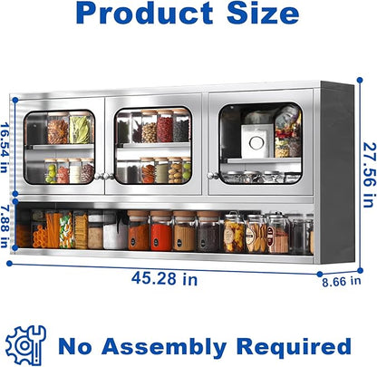 ZZV Kitchen Wall Cabinet, Stainless Steel Wall Mounted Cabinet - Image 3