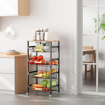5-Layer Fruit Basket Kitchen Food Organizer and Rack, Stackable Storage Cart - Image 2