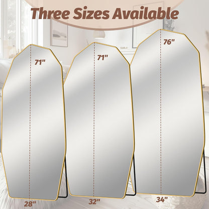 Full Length Mirror, 76" x 34" Full Body Large Standing Mirror, Diamond Shaped, Free Standing, Wall-Mounted or Leaning, Decorative Large Mirrors for Home Bathroom Living Room, Gold