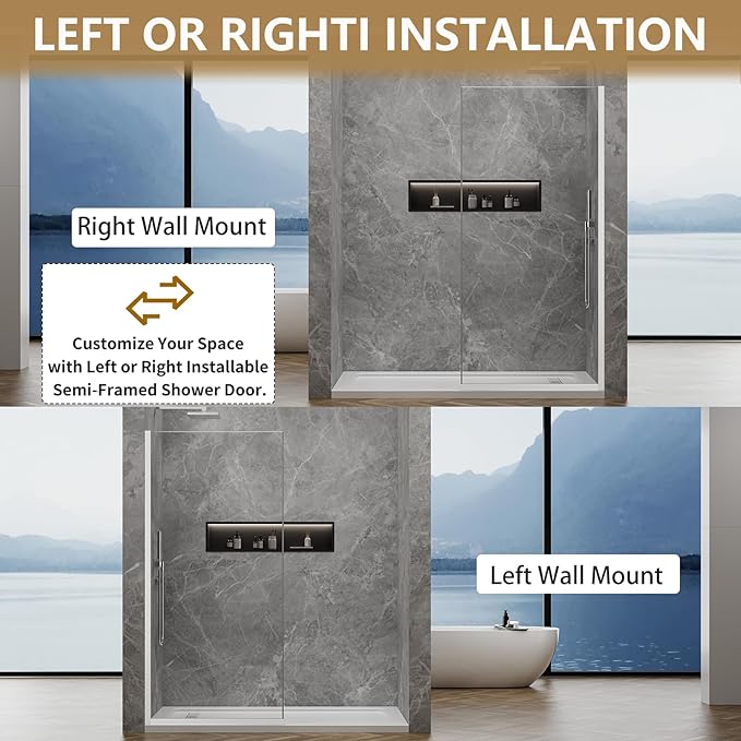 Shower Glass Panel 36" W * 76" H, Semi-Framed Glass Screen, Single Panel - Image 7