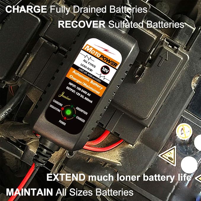 MOTOPOWER MP00205A 12V 800mA Automatic Battery Charger, Maintainer, Trickle and - Image 9