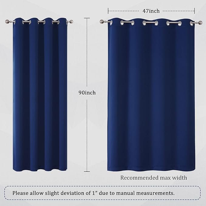 DUALIFE 90 Inch Curtains Navy Blue Curtain Panels Window Drapes - Image 6